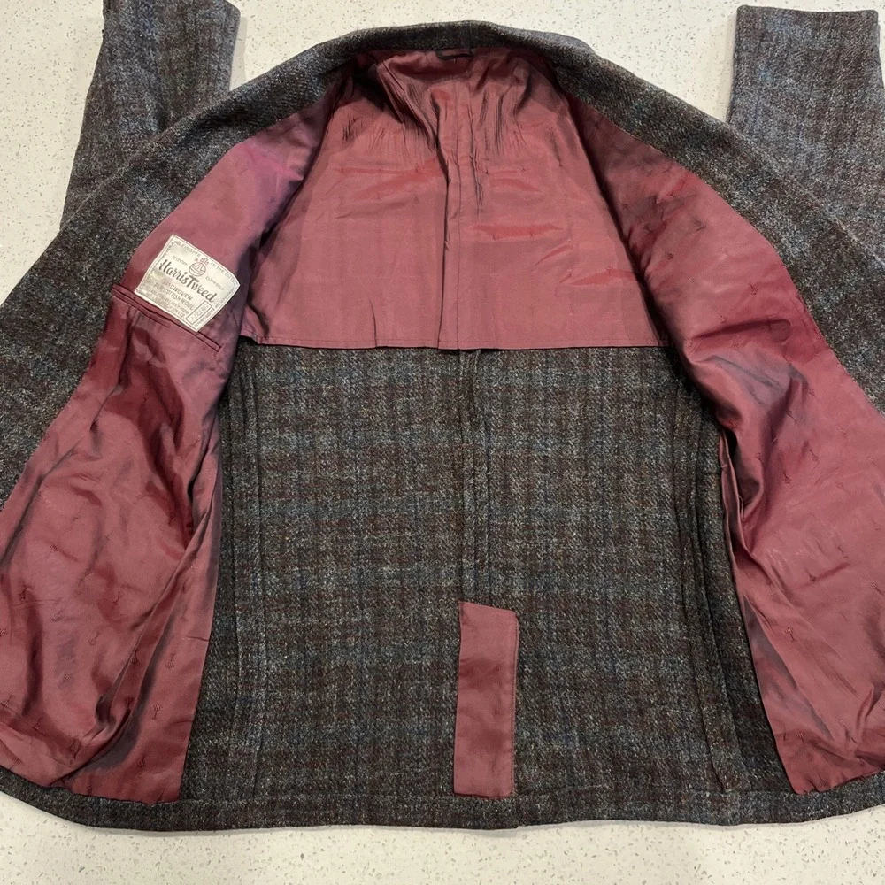 Vintage Harris Tweed Plaid Multicolor  Gray Wool Blazer Sport Coat 44R